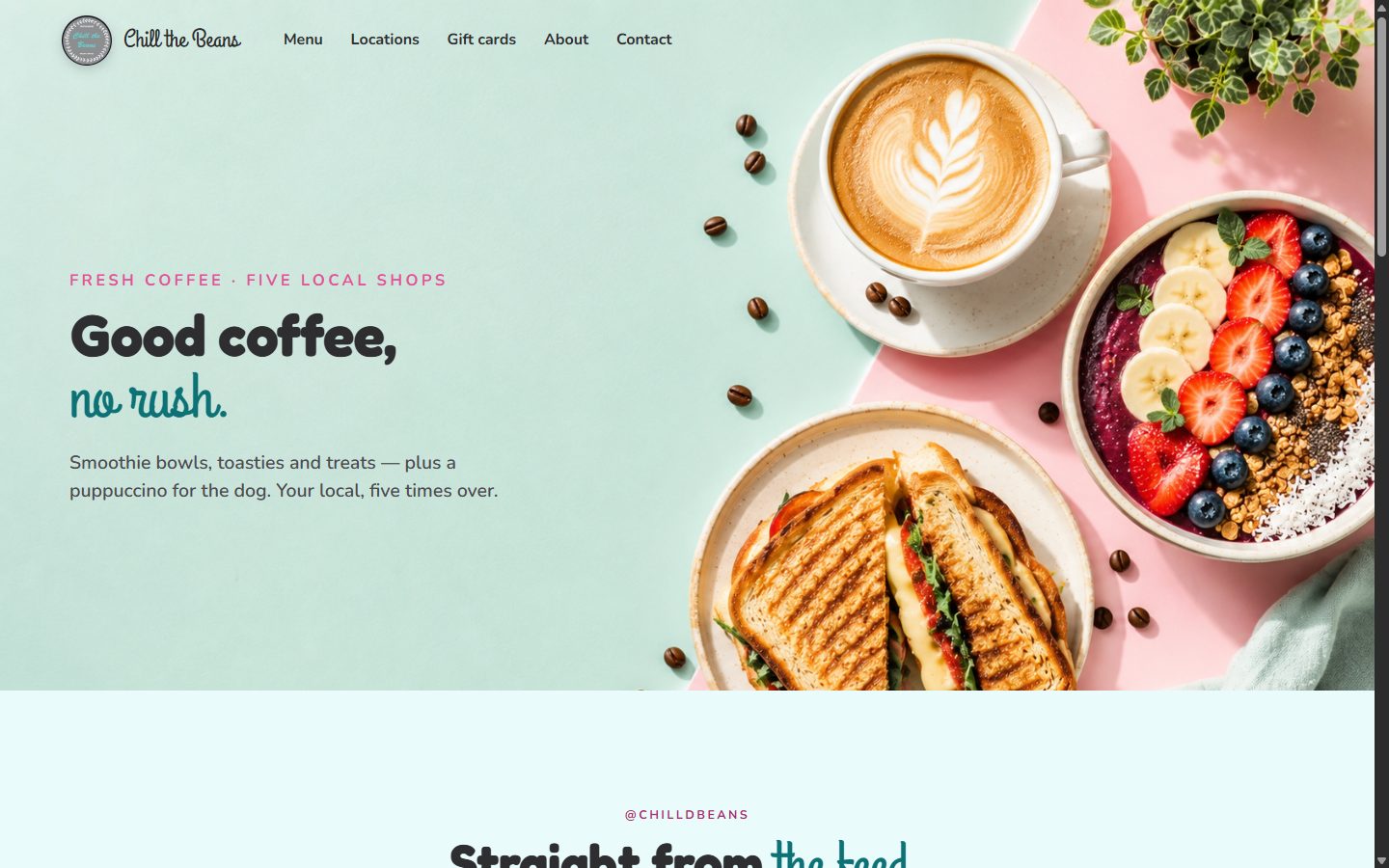 The first screen of the Chill the Beans concept site